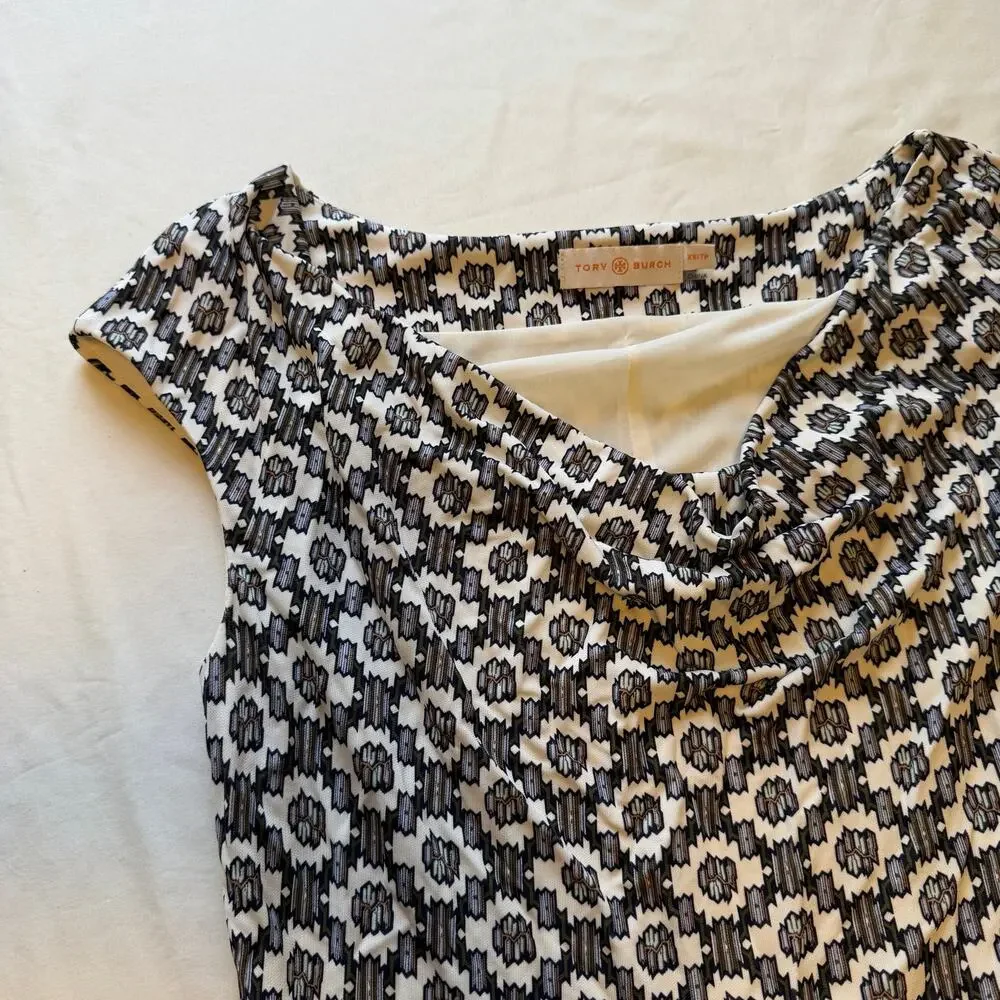 Tory Burch Printed Cowl Neck Knee Length Dress Sz XS Work Event Career